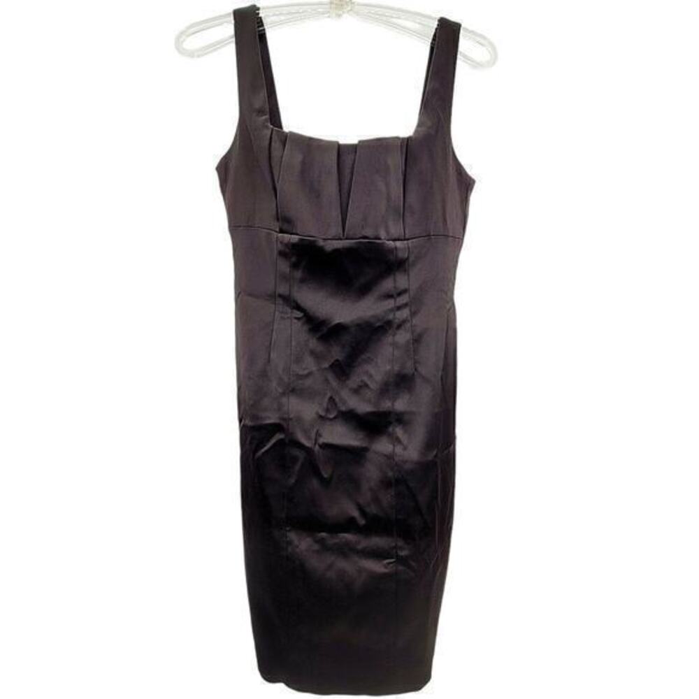 HP David Meister Satin Pleated Bodice Sleeveless Straight Midi Cocktail Dress‎